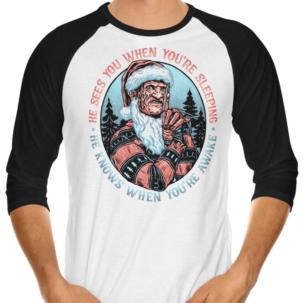 3/4 Sleeve Raglan Nightmare Santa T-Shirt for a Spooky Look