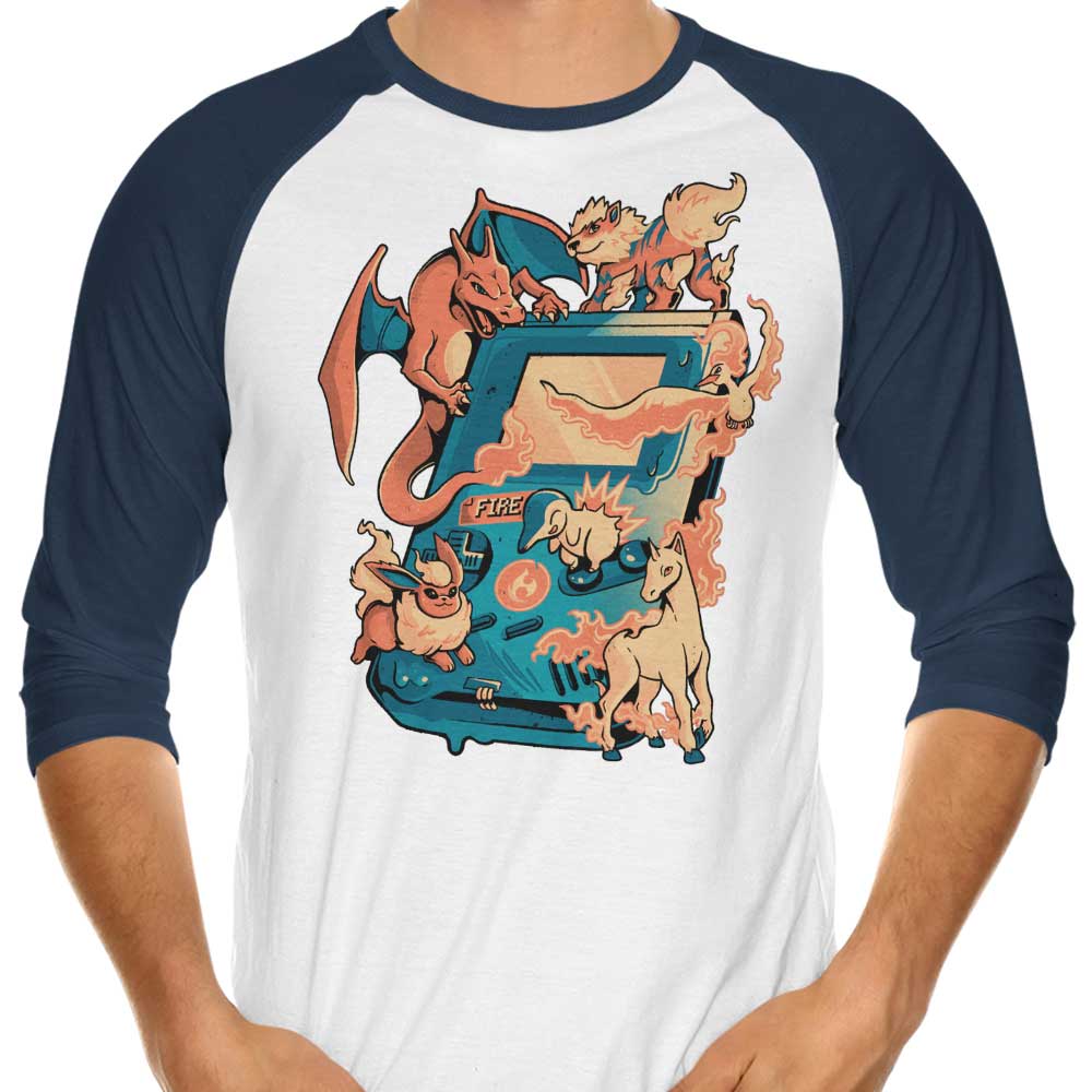 Arigatees Fire Game 3/4 Sleeve Raglan Casual T-Shirt for Gaming Enthusiasts