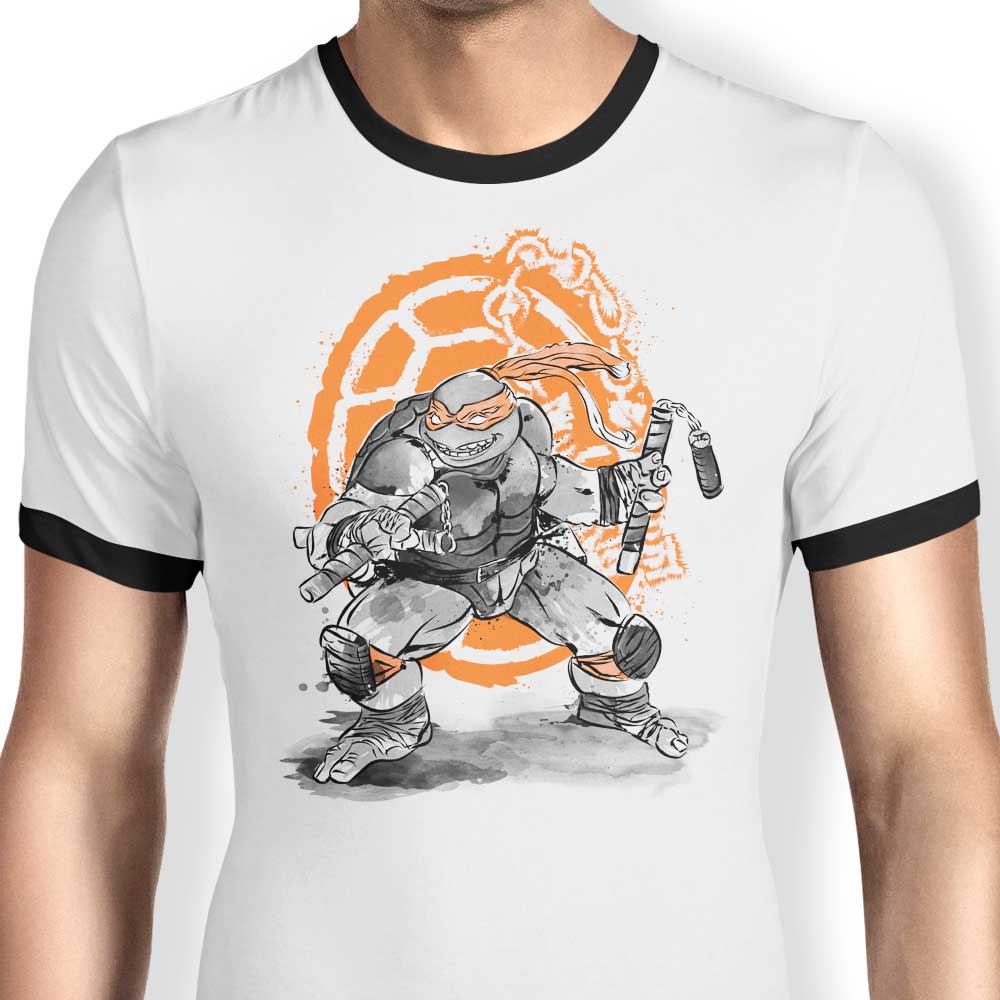 Dr. Monekers' Nunchaku Sumi-e Men's 100% Cotton Ringer T-Shirt