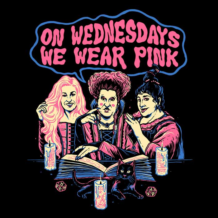 Pink-themed 3/4 Sleeve Raglan T-Shirt with 'Witches Wear Pink' Design by Momma Gorilla