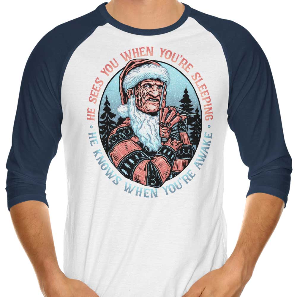 3/4 Sleeve Raglan Nightmare Santa T-Shirt for a Spooky Look