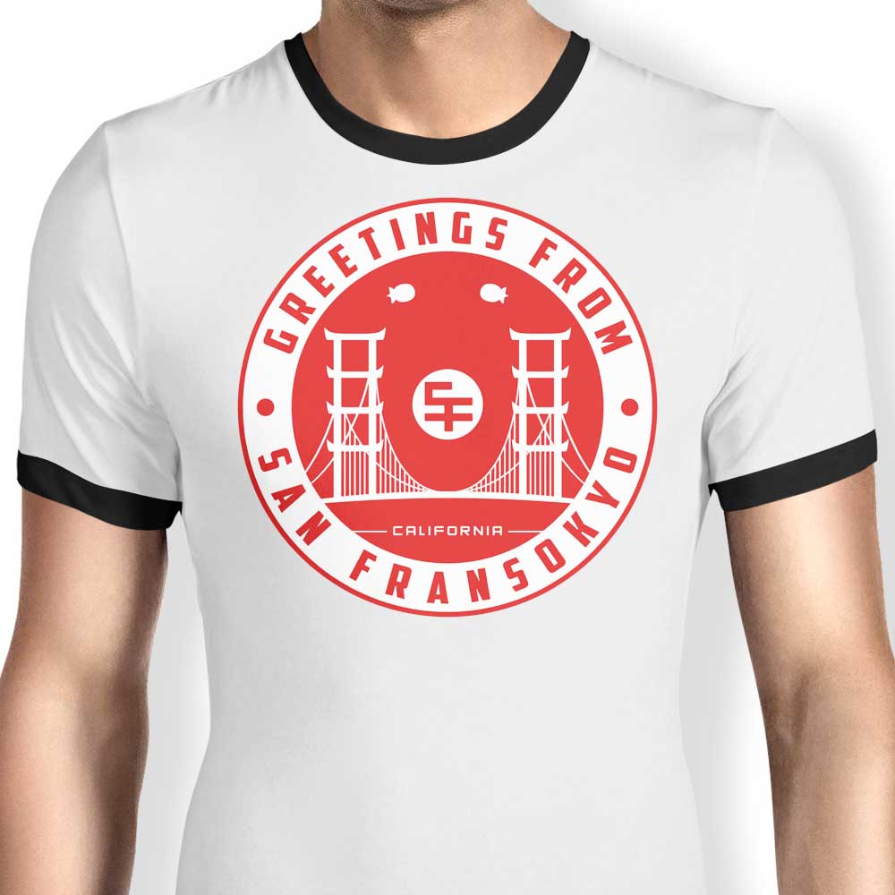 Stylish Men's San Fransokyo Greetings Ringer T - Shirt in S to 4XL Sizes