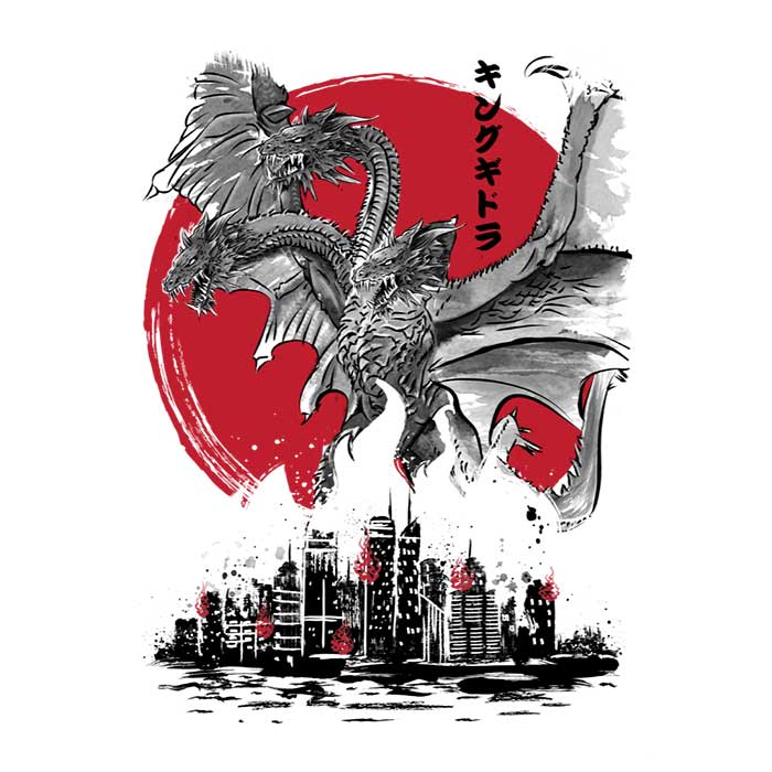 The Rising Sumi-e - Inspired 'King of Terror' 3/4 Sleeve Raglan Style T-Shirt