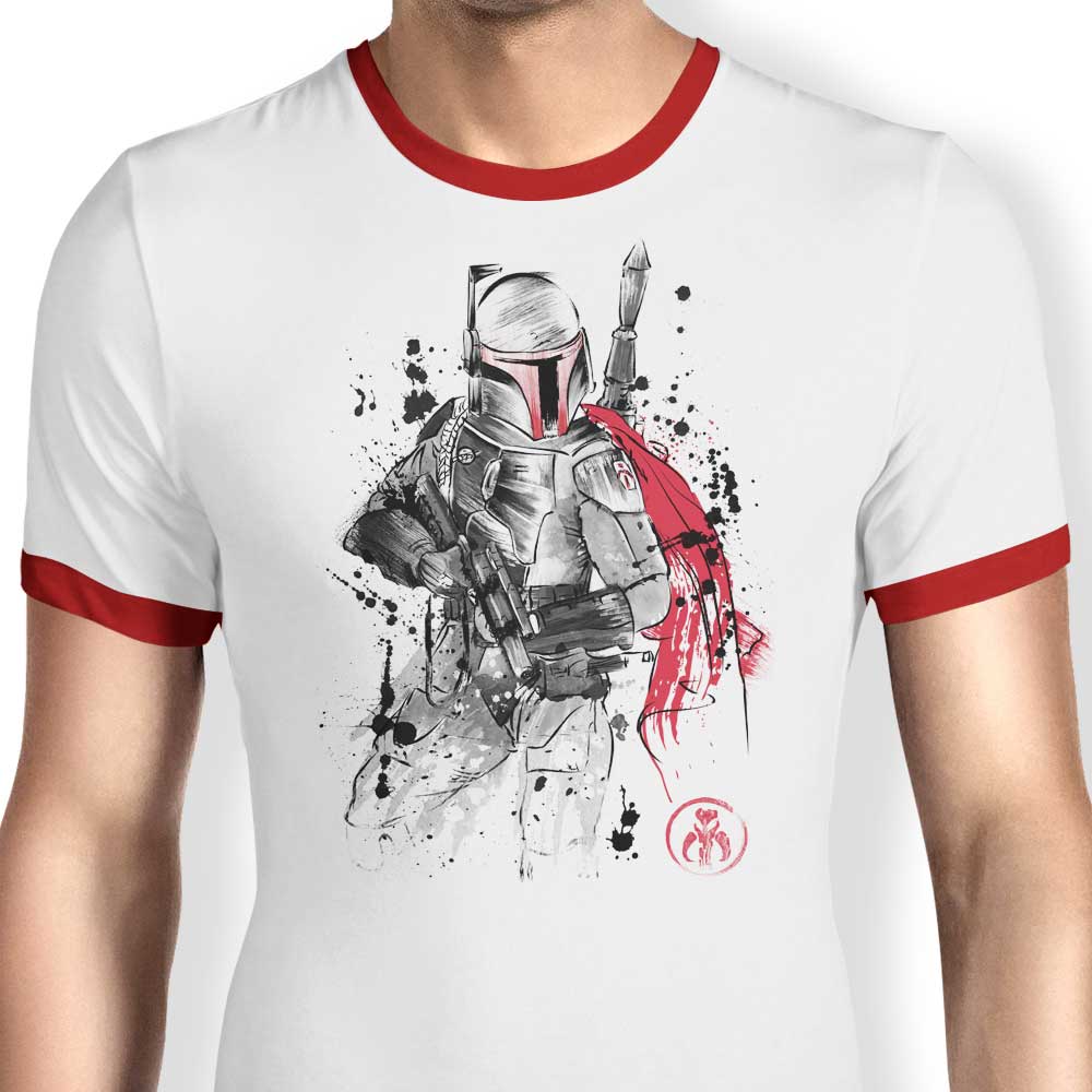 Dr. Monekers' Bounty Hunter Sumi-e Men's Ringer Cotton T-Shirt
