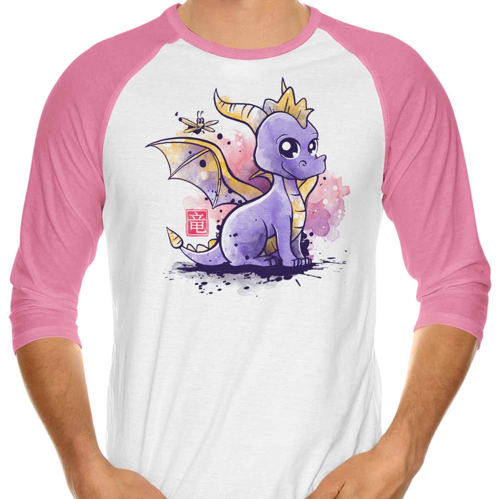 3/4 Sleeve Raglan T-Shirt Featuring 'The Dragon and the Dragonfly' Design