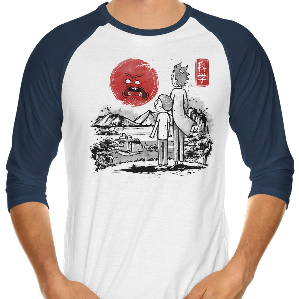 Vibrant Screaming Red Sun Design 3/4 Sleeve Raglan Style T-Shirt for Fashion Enthusiasts