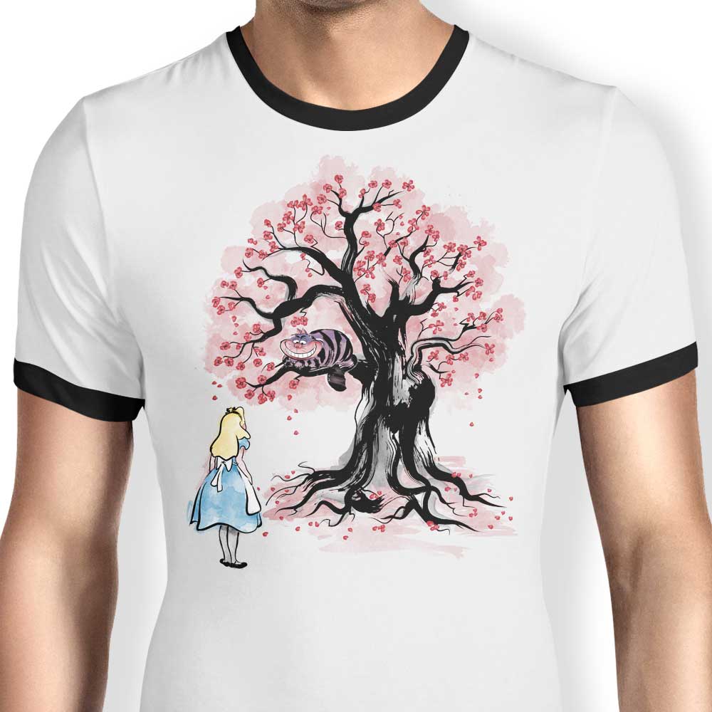 Dr. Monekers' Cheshire's Tree Sumi-e Men's Cotton Ringer T-Shirt