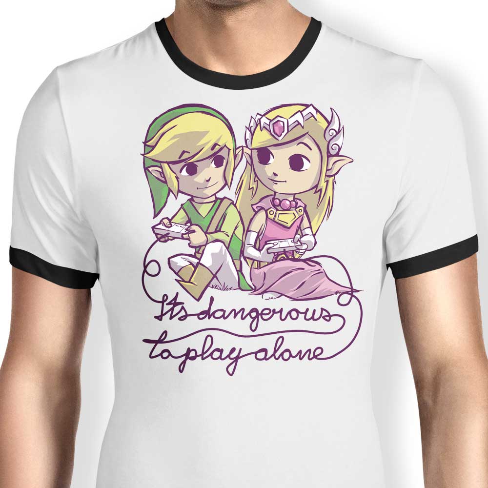 Spike00's 'It's Dangerous to Play Alone' Men's Ringer Style Cotton T-Shirt