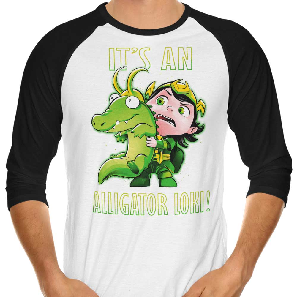 A Stylish 3/4 Sleeve Raglan T-Shirt Featuring 'It's an Alligator' Design