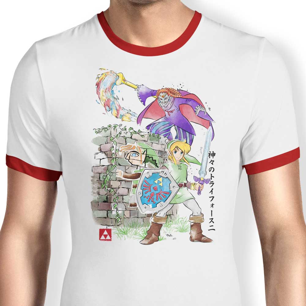 Dr. Monekers' 'Between Worlds Watercolor' Men's Ringer Style Cotton T - Shirt