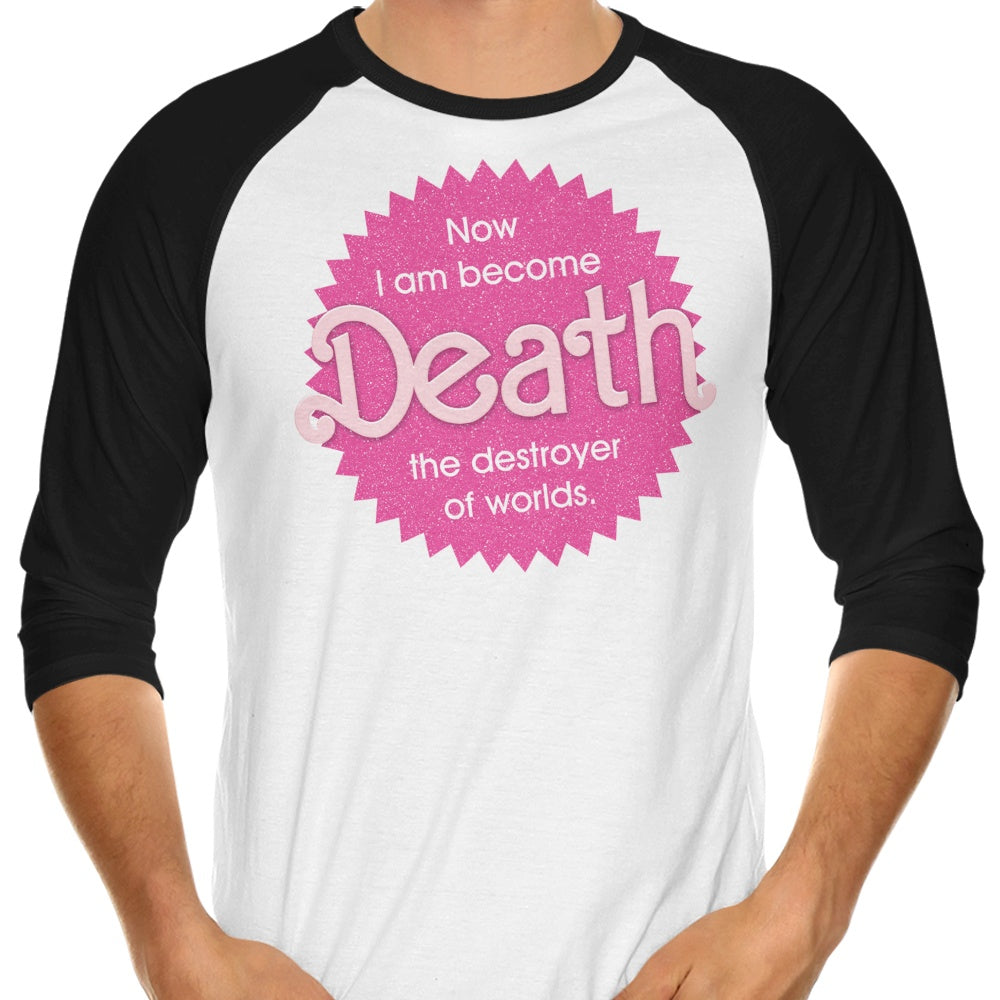 Demonigote's Apocalyptic 'Destroyer of Worlds' 3/4 Sleeve Raglan T-Shirt for Fashion Enthusiasts