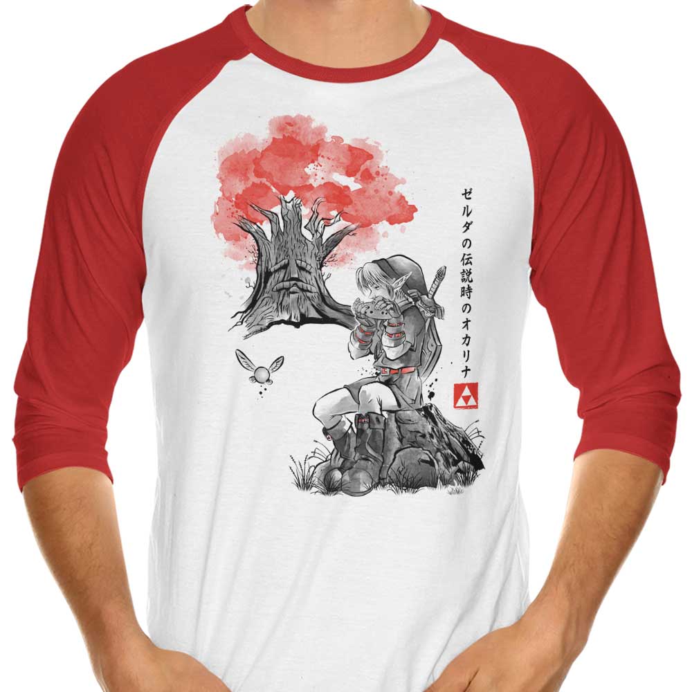 Dr. Monekers' The Great Deku Sumi-e 3/4 Sleeve Raglan Casual T-Shirt