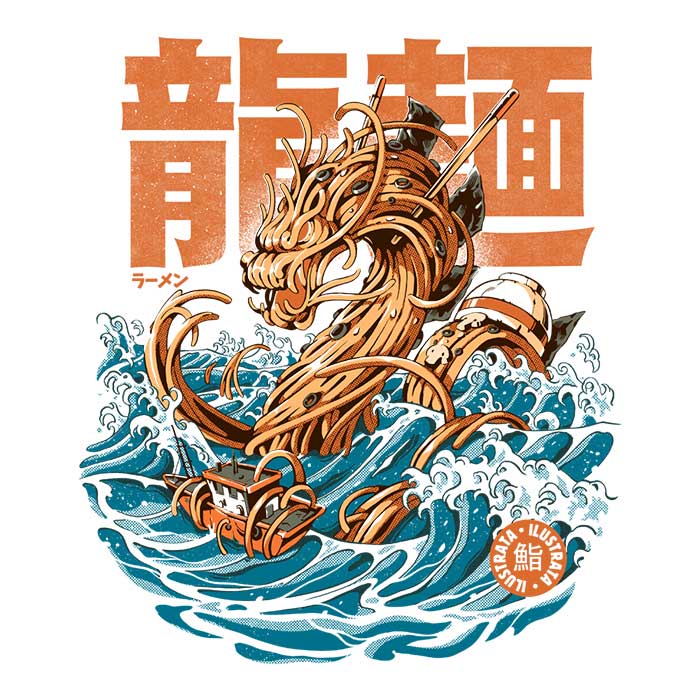 Fantastic Ramen Dragon Kanagawa 3/4 Sleeve Raglan Stylish T-Shirt