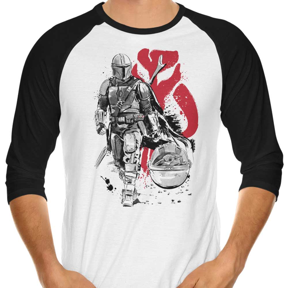Dr. Monekers' Stylish 3/4 Sleeve Raglan 'Lone Hunter and Cup' T-Shirt