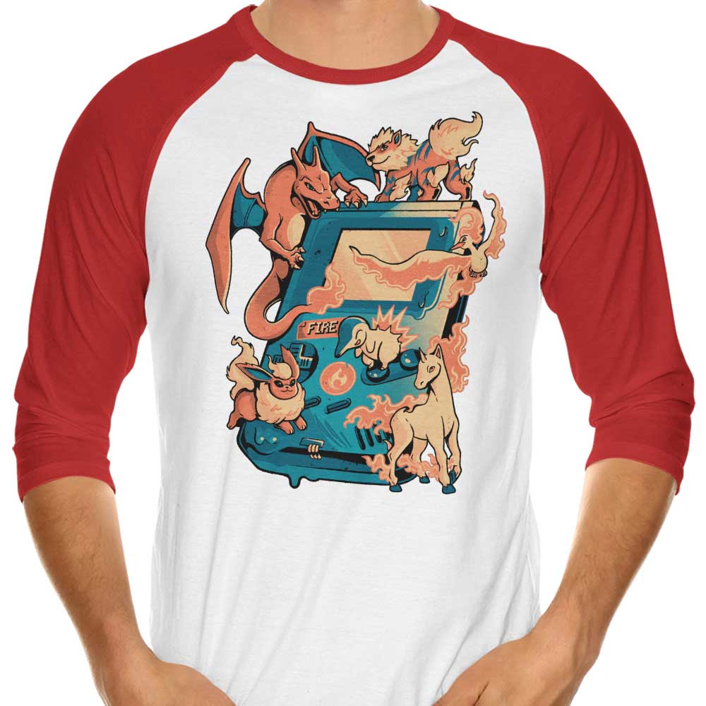 Arigatees Fire Game 3/4 Sleeve Raglan Casual T-Shirt for Gaming Enthusiasts