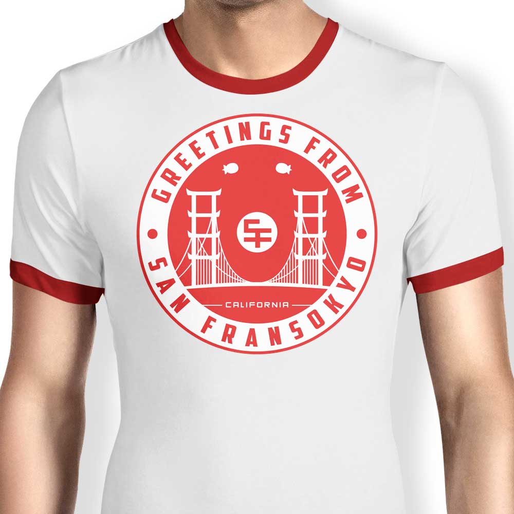 Stylish Men's San Fransokyo Greetings Ringer T - Shirt in S to 4XL Sizes