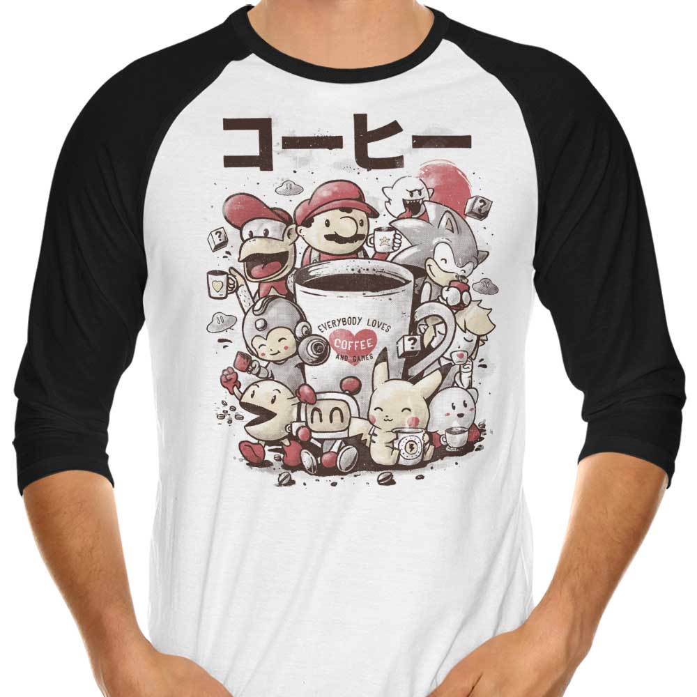 3/4 Sleeve Raglan T-Shirt for Games and Coffee Lovers