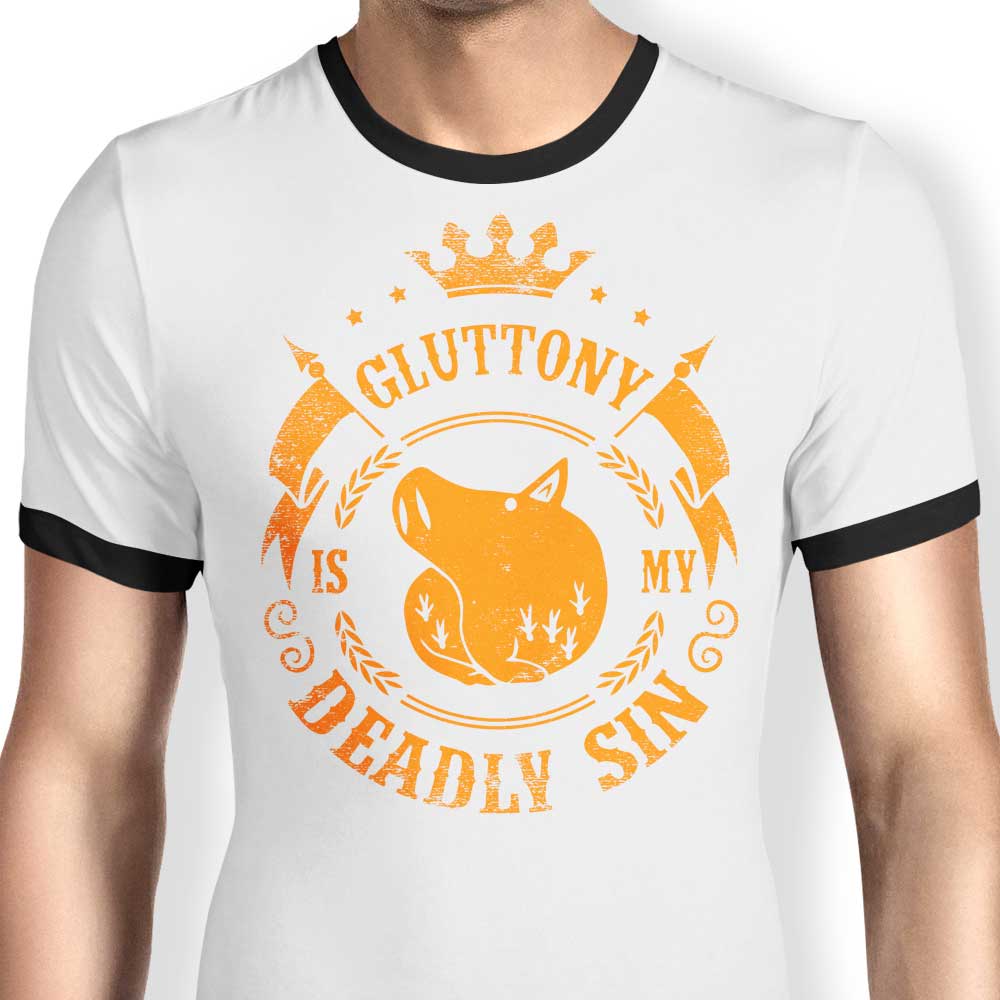 Typhoonic Art's 'Gluttony is My Sin' Men's 100% Cotton Ringer T - Shirt