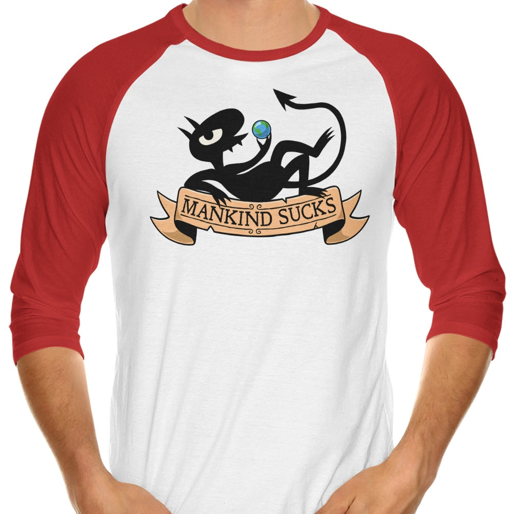 Geekydog's Trendy 3/4 Sleeve Raglan T-Shirt with 'Humanity Sucks' Print