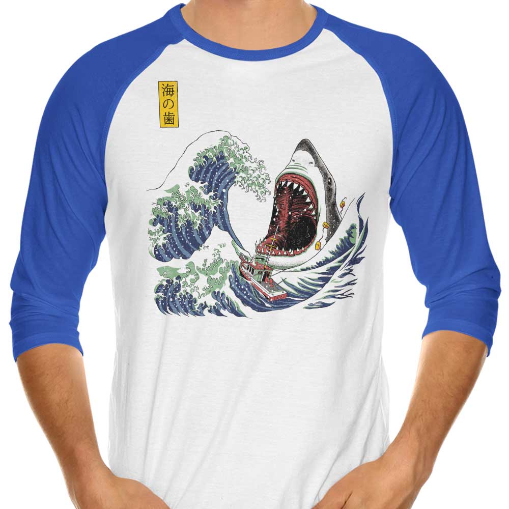 Fantastic Great White Off Amity 3/4 Sleeve Raglan Style T-Shirt for Fashion Lovers