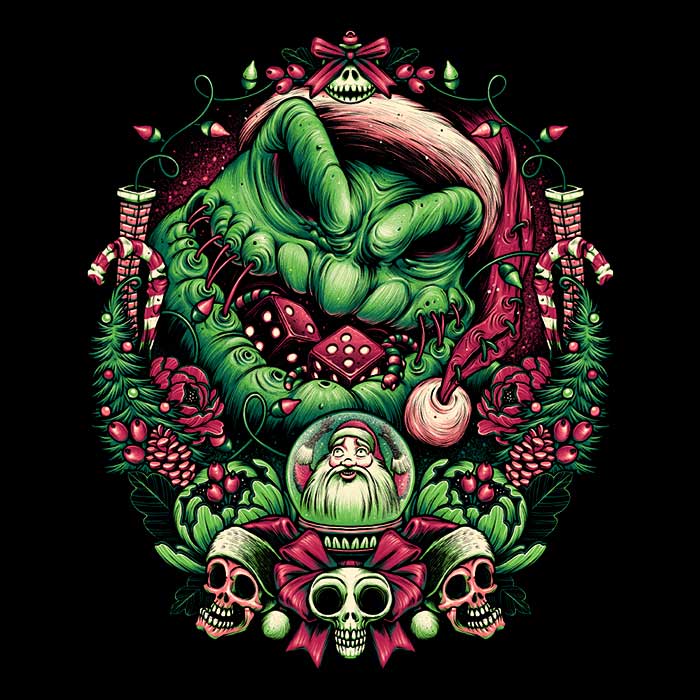 Festive Christmas Boogeyman 3/4 Sleeve Raglan Style T-Shirt for a Spooky Season