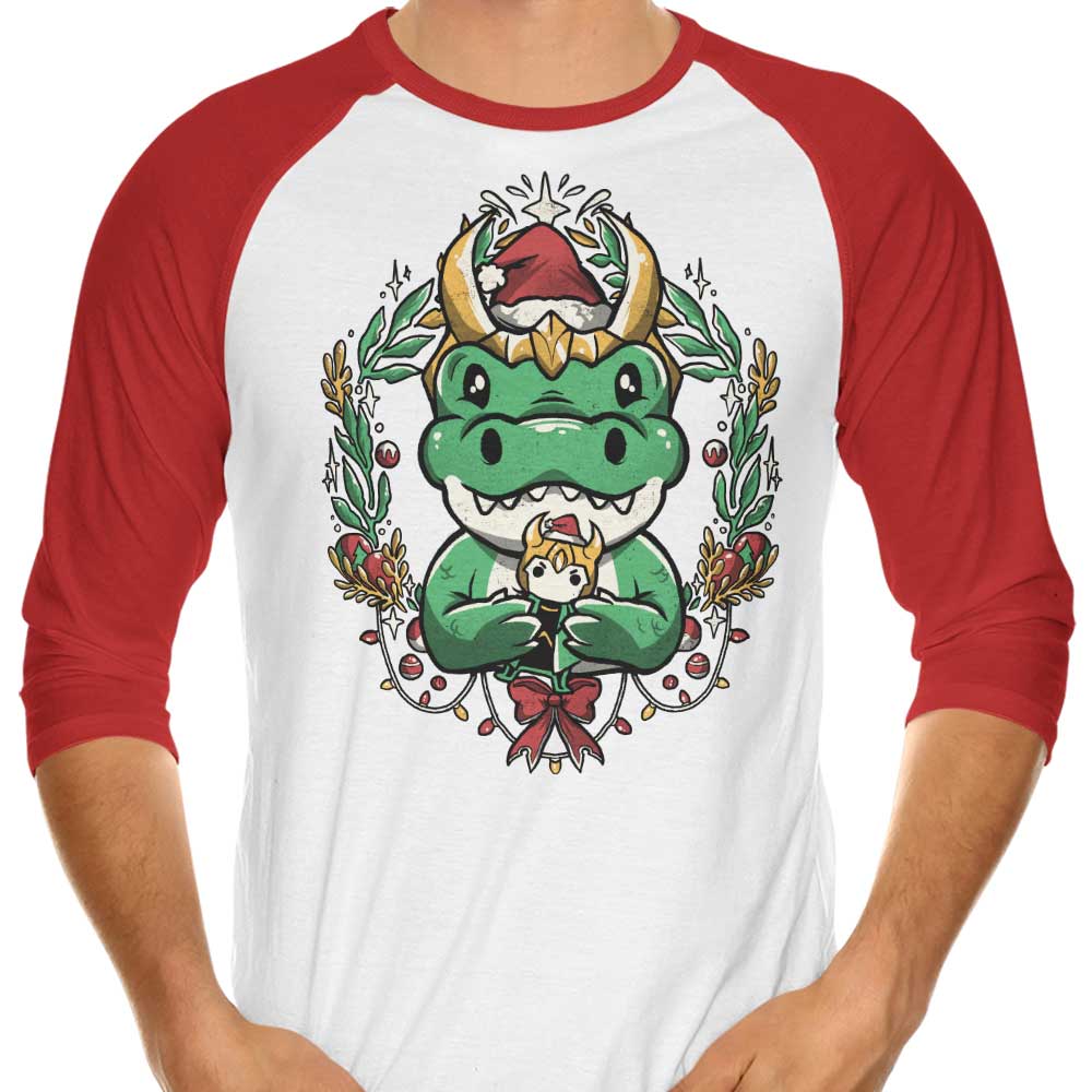 Alligator Christmas Themed Three - Quarter Sleeve Raglan Style T - Shirt