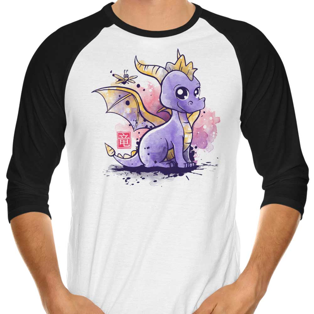 3/4 Sleeve Raglan T-Shirt Featuring 'The Dragon and the Dragonfly' Design