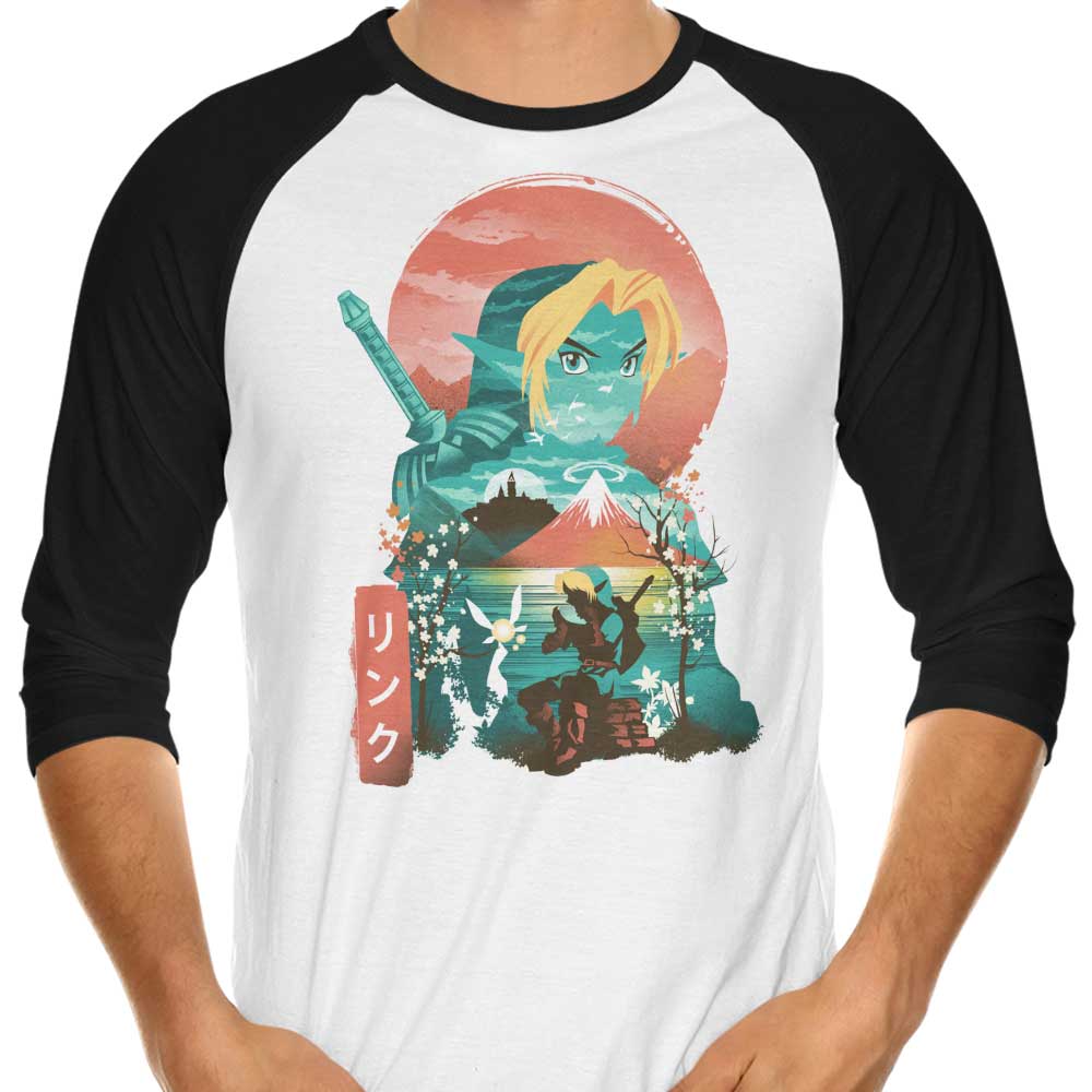 Ukiyo - e Ocarina 3/4 Sleeve Raglan Style Men's T - Shirt