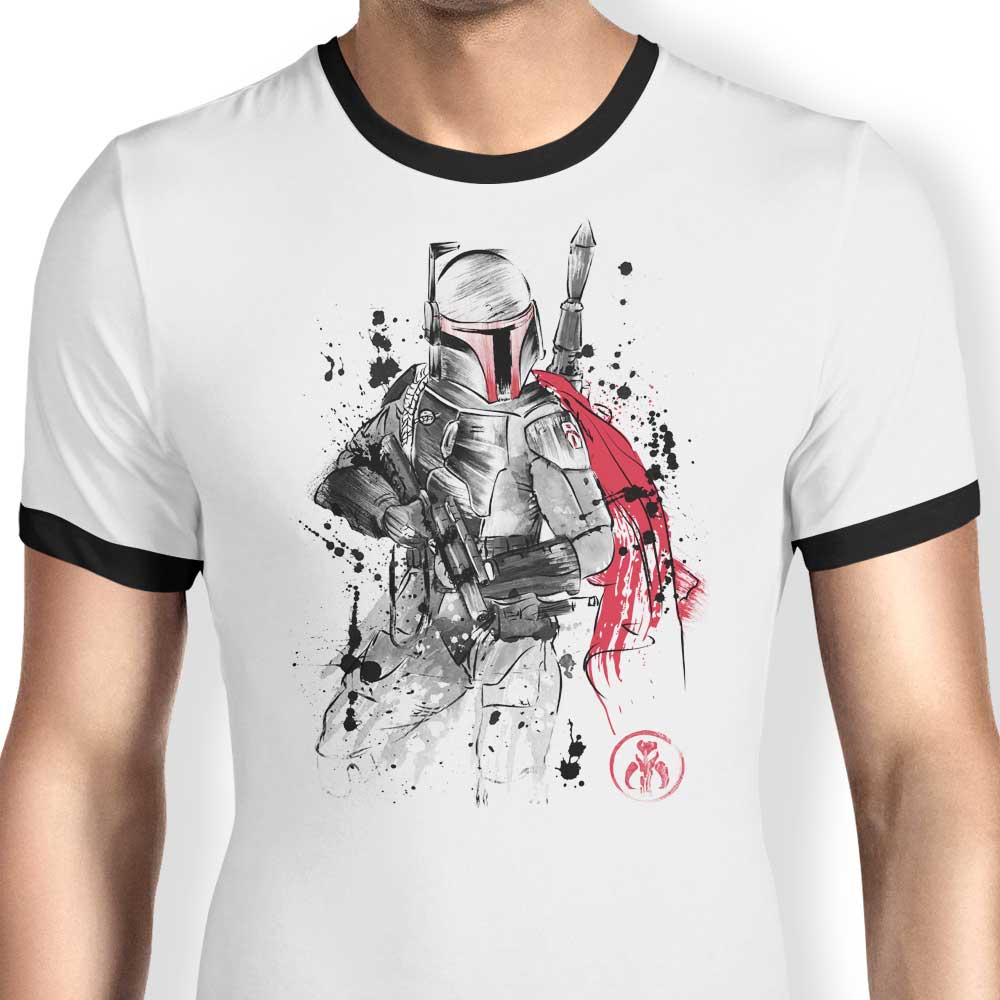 Dr. Monekers' Bounty Hunter Sumi-e Men's Ringer Cotton T-Shirt