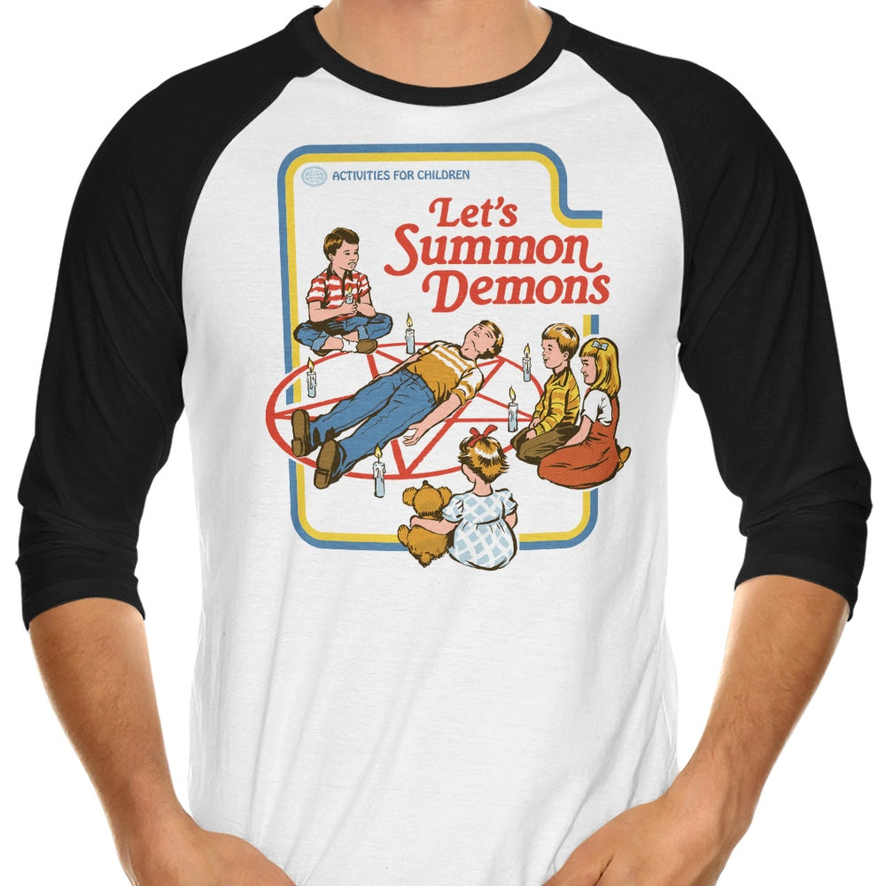 Stylish 3/4 Sleeve Raglan T-Shirt with 'Let's Summon Demons' Design