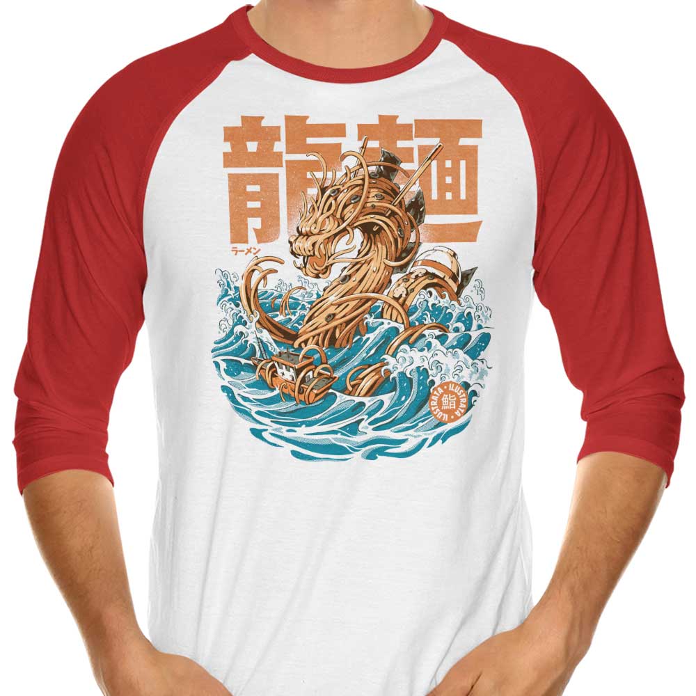 Fantastic Ramen Dragon Kanagawa 3/4 Sleeve Raglan Stylish T-Shirt