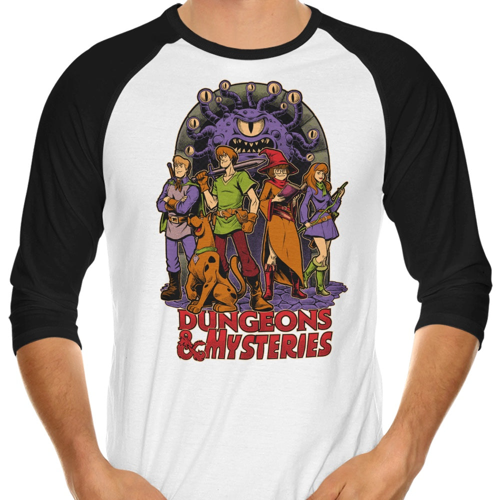 Dungeons and Mysteries Stylish 3/4 Sleeve Raglan Graphic T-Shirt for Fashion Enthusiasts