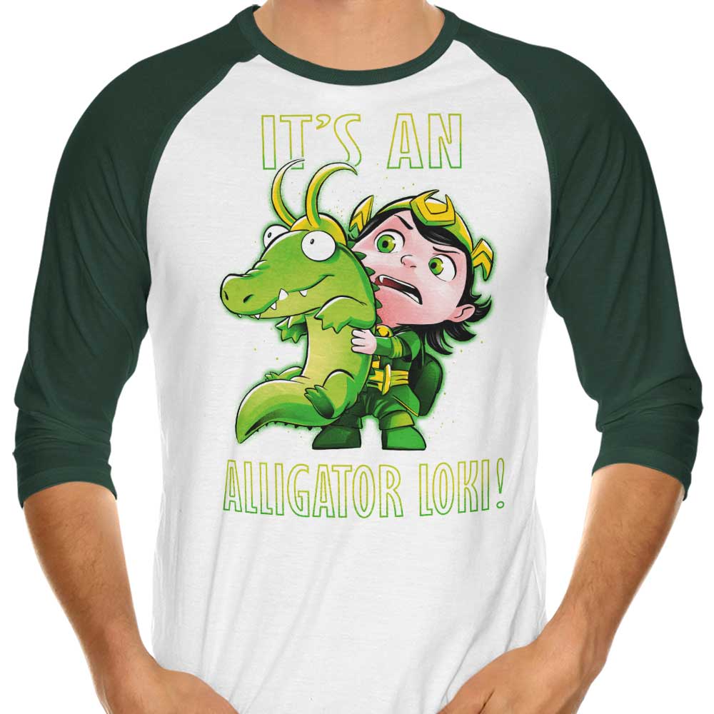 A Stylish 3/4 Sleeve Raglan T-Shirt Featuring 'It's an Alligator' Design