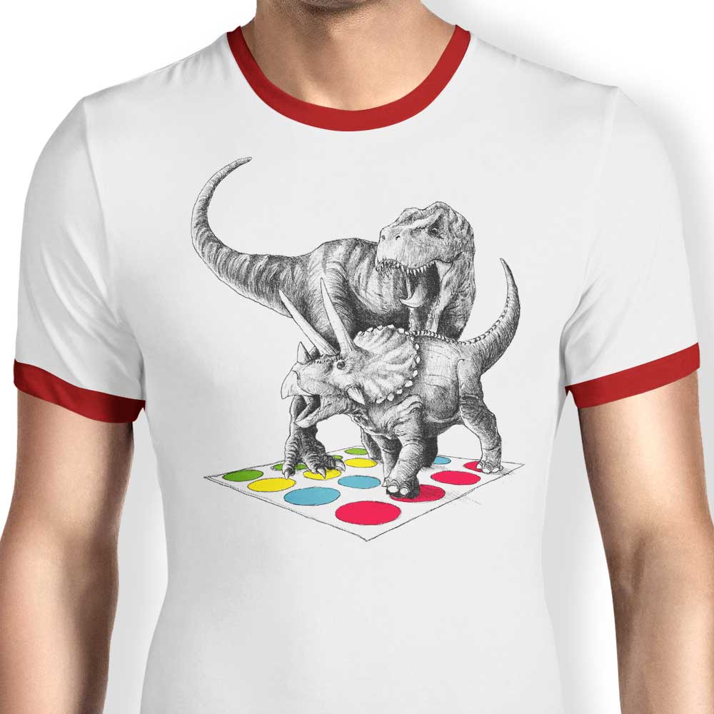 The Absolute Ultimate Dinosaur Battle-themed Men's Ringer T-Shirt