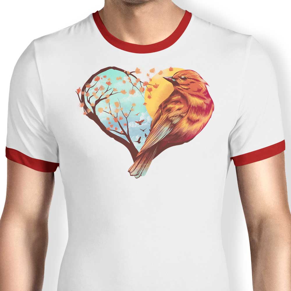 Stylish Love Bird Men's Ringer Cotton T-Shirt for Fashionable Guys