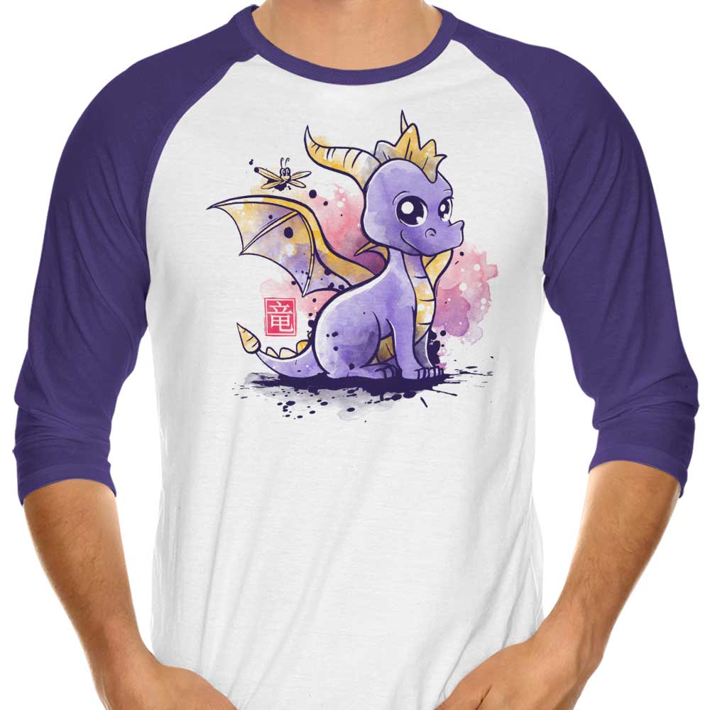 3/4 Sleeve Raglan T-Shirt Featuring 'The Dragon and the Dragonfly' Design