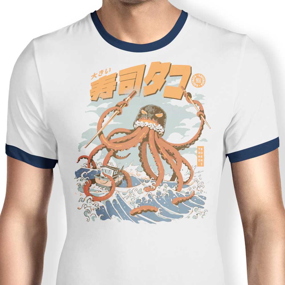 Ilustrata's Stylish Tako Sushi Men's Ringer Cotton T-Shirt