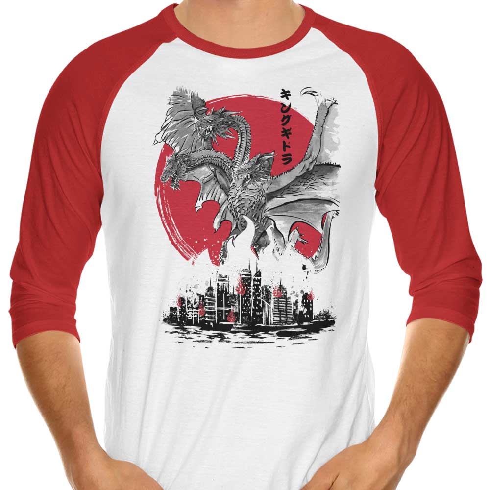 The Rising Sumi-e - Inspired 'King of Terror' 3/4 Sleeve Raglan Style T-Shirt