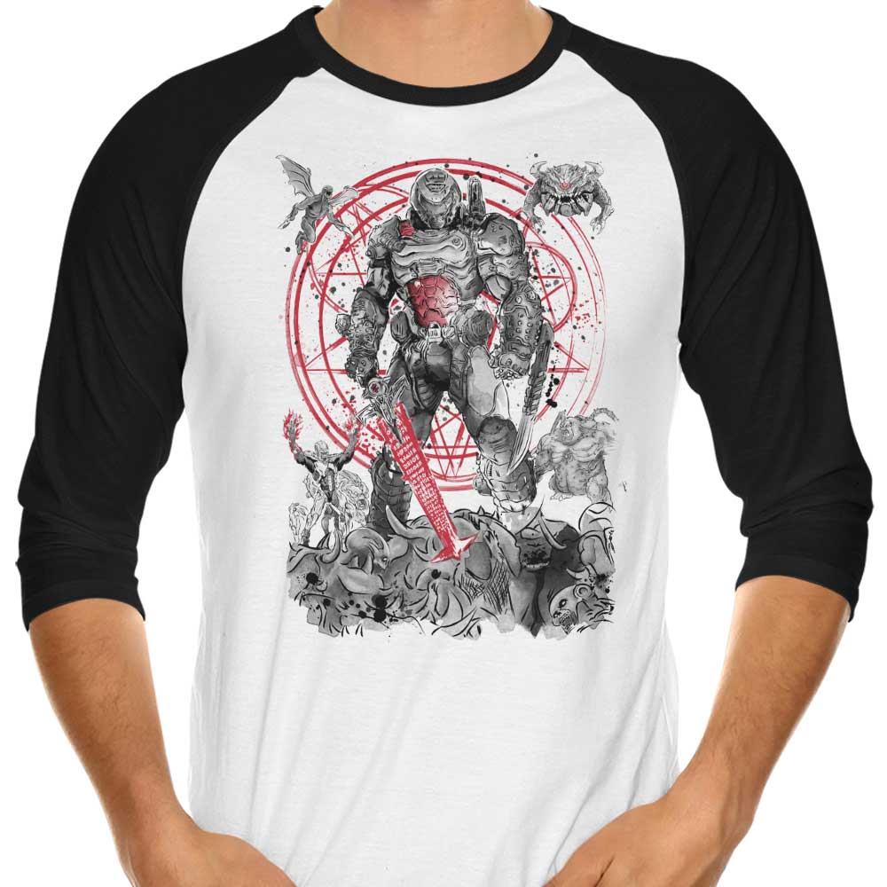 Dr. Monekers' Stylish 3/4 Sleeve Raglan 'Hell Walker' T-Shirt
