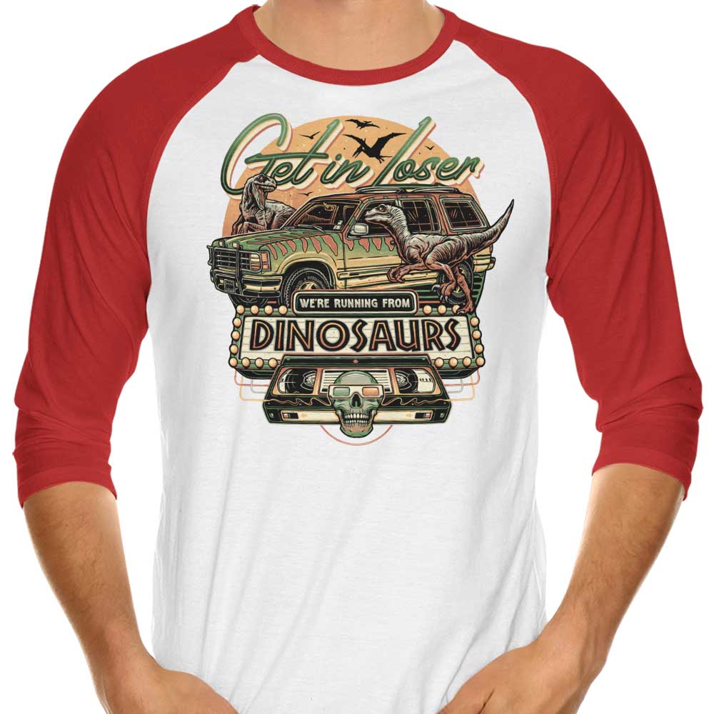 Momma Gorilla's 'We're Running from Dinosaurs' 3/4 Sleeve Raglan T-Shirt