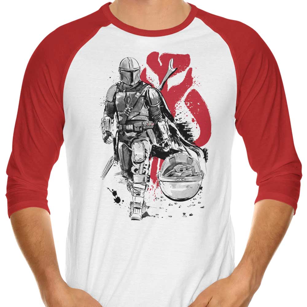 Dr. Monekers' Stylish 3/4 Sleeve Raglan 'Lone Hunter and Cup' T-Shirt