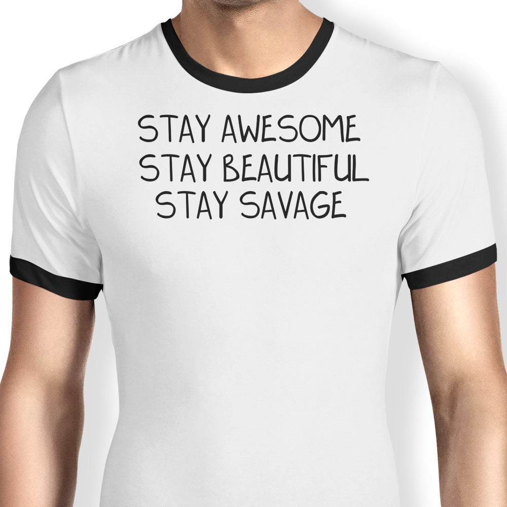 MissClick's Stay Savage Men's Comfortable Ringer T-Shirt in S - 4XL Sizes