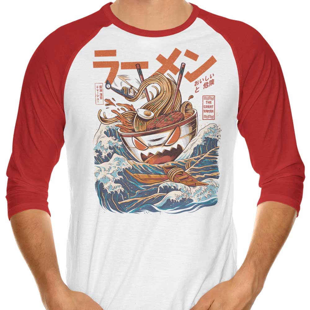 Fantastic 'Great Ramen Off Kanagawa' 3/4 Sleeve Raglan Style T-Shirt for Fashion Lovers