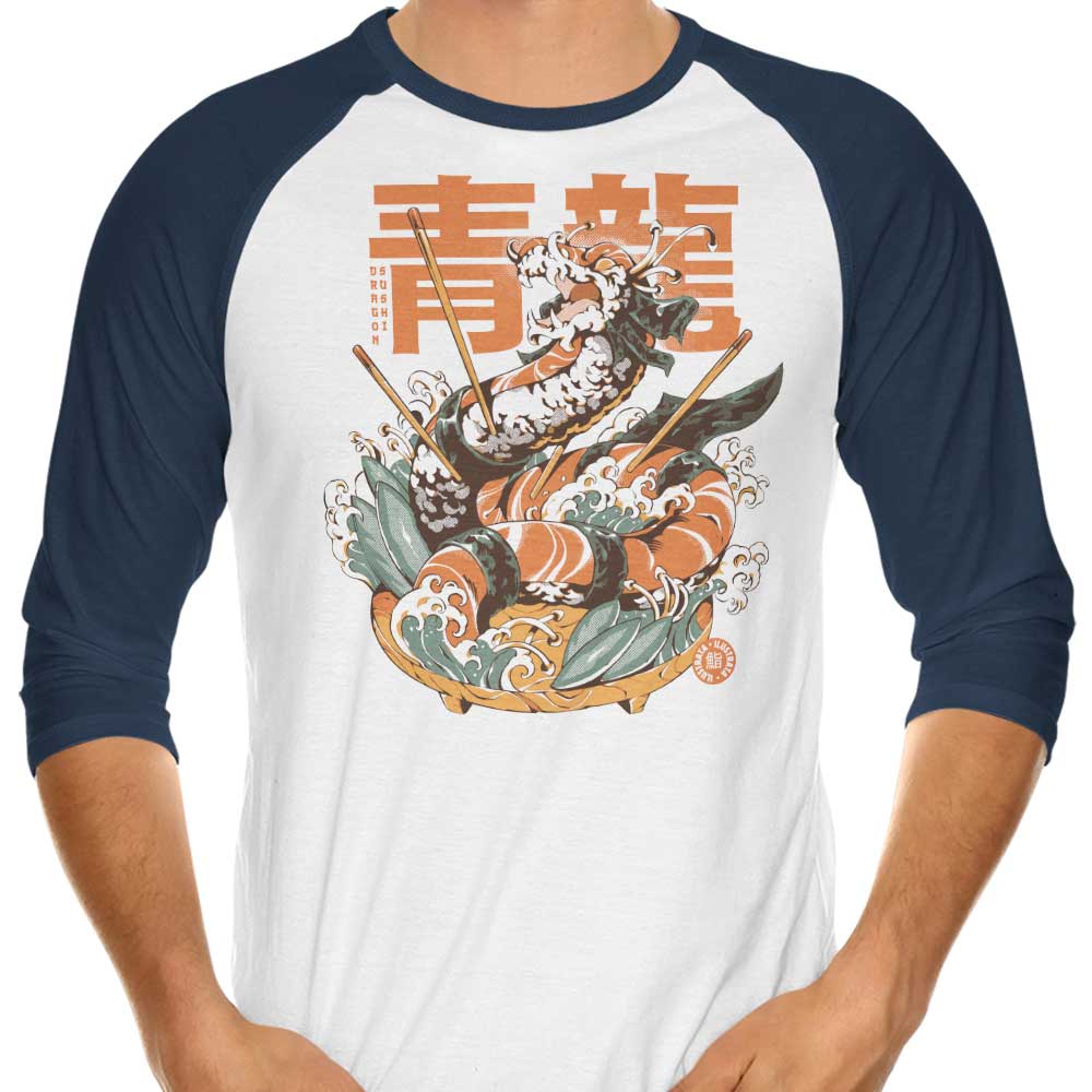 Ilustrata's Dragon Sushi 3/4 Sleeve Raglan Style Casual T-Shirt