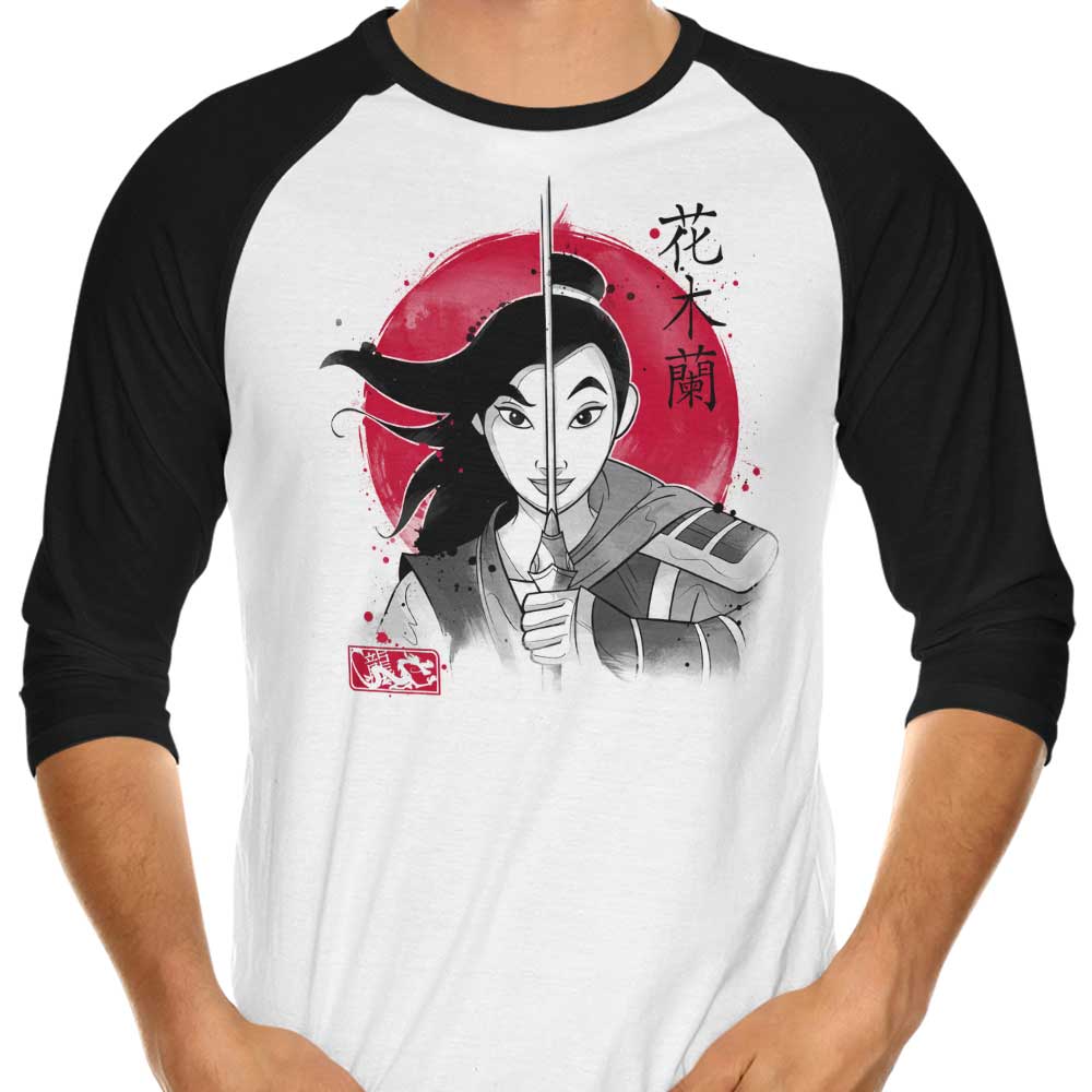 Warrior Princess Sumi-e Style Three - Quarter Sleeve Raglan Women's T - Shirt