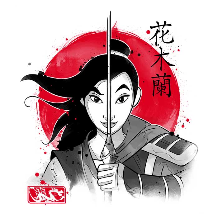 Warrior Princess Sumi-e Style Three - Quarter Sleeve Raglan Women's T - Shirt