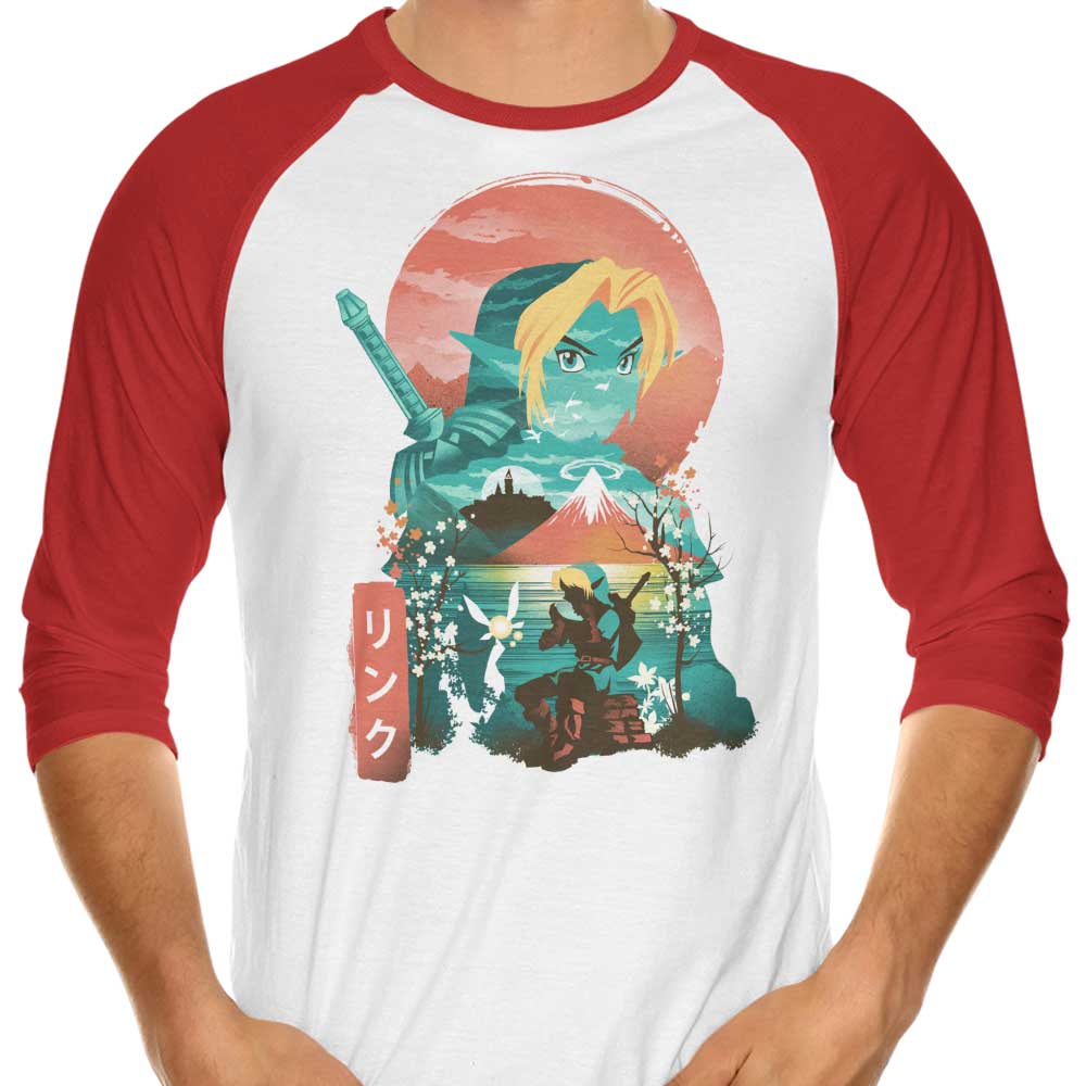 Ukiyo - e Ocarina 3/4 Sleeve Raglan Style Men's T - Shirt