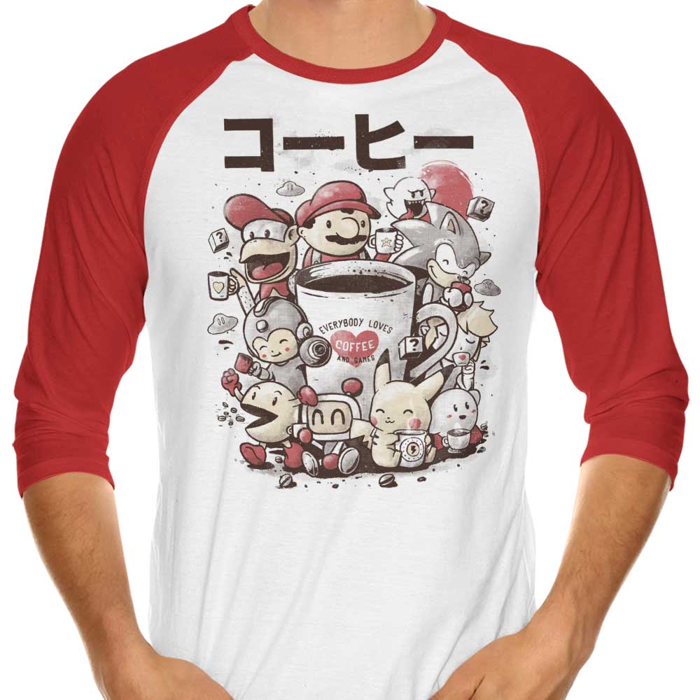 3/4 Sleeve Raglan T-Shirt for Games and Coffee Lovers
