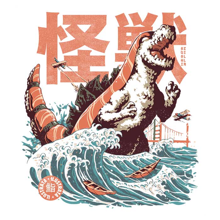 Ilustrata's Awesome 3/4 Sleeve Raglan T-Shirt - The Sushizilla