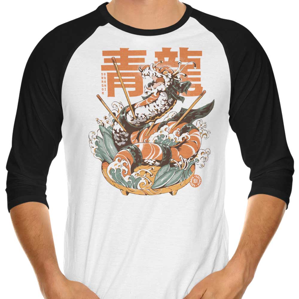 Ilustrata's Dragon Sushi 3/4 Sleeve Raglan Style Casual T-Shirt